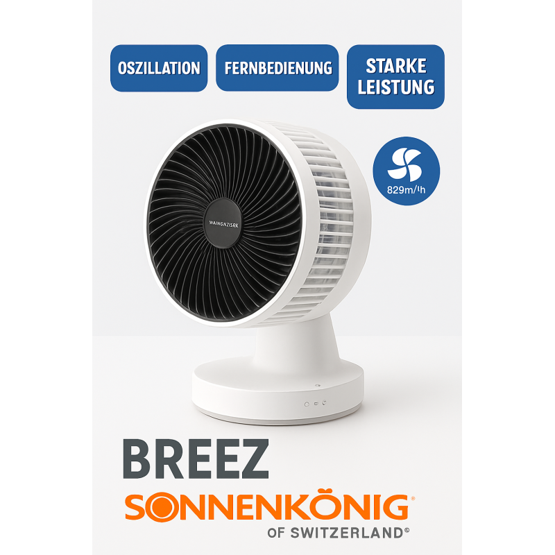 Sonnenkönig BREEZ Tischventilator kaufen | Leiser Oszillationsventilator mit Fernbedienung