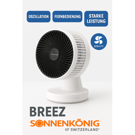 Sonnenkönig BREEZ Tischventilator kaufen | Leiser Oszillationsventilator mit Fernbedienung