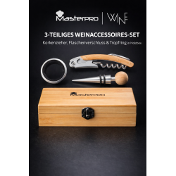 MasterPro Weinaccessoires Set 3-teilig – Korkenzieher & Holzbox