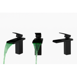 LED Wasserfall Wasserhahn – Mattschwarz mit LED-Farbwechsel, moderner Einhebel-Badezimmerhahn
