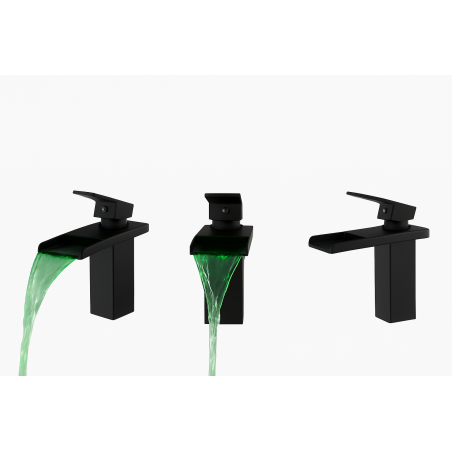 LED Wasserfall Wasserhahn – Mattschwarz mit LED-Farbwechsel, moderner Einhebel-Badezimmerhahn